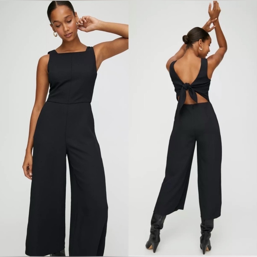 Aritzia Wilfred Ecoulement Wide Leg Jumpsuit Black Size 0 Tie Back Minimal Chic